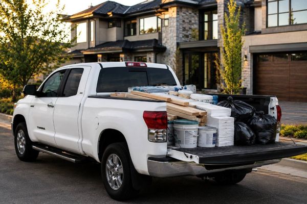 Toyota Tundra loaded with construction debris