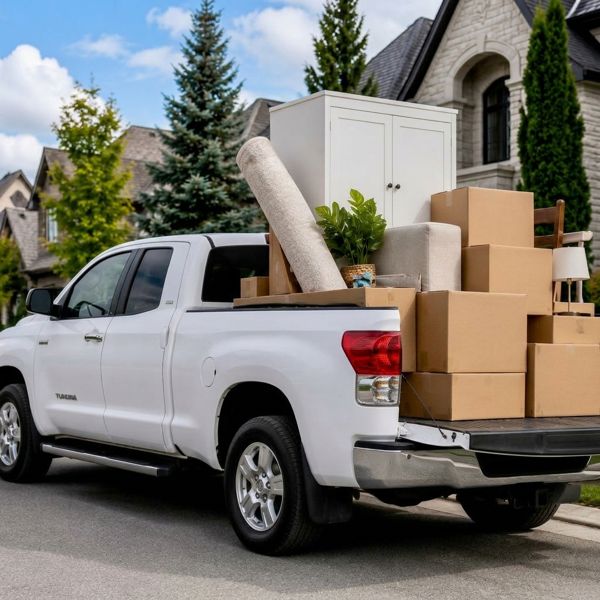 Toyota Tundra loaded with boxes and furniture in Calgary